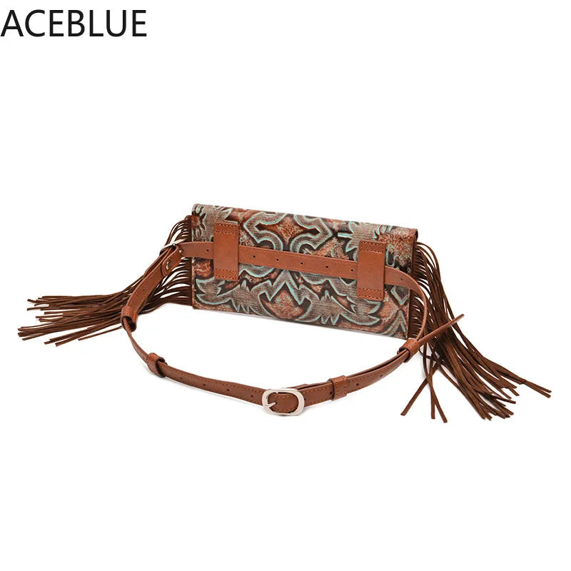 Vintage Tassel Waist Bags For Women Fanny Packs Pu Leather Lady Small Purses