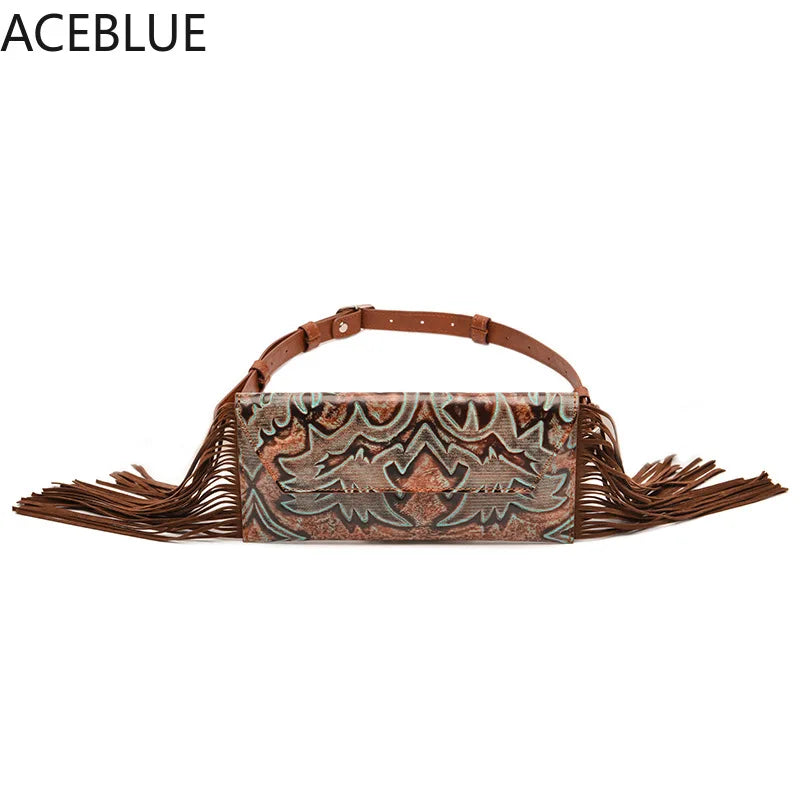 Vintage Tassel Waist Bags For Women Fanny Packs Pu Leather Lady Small Purses