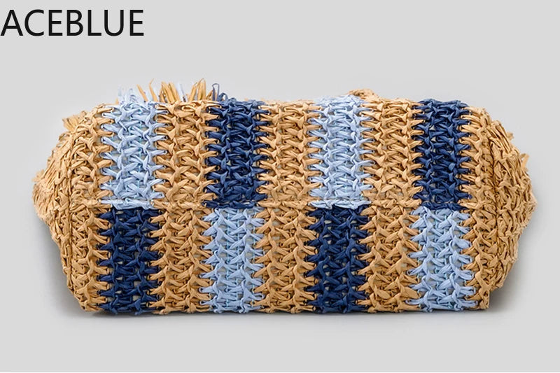 Women Straw Bag Large Capacity Tote Fringe Shoulder Handbag
