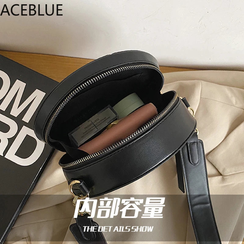 Small Rivet Circular PU Leather Crossbody Bag for Women