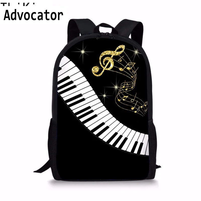 Stylish Piano Keyboard/Music Note Print Student Backpack