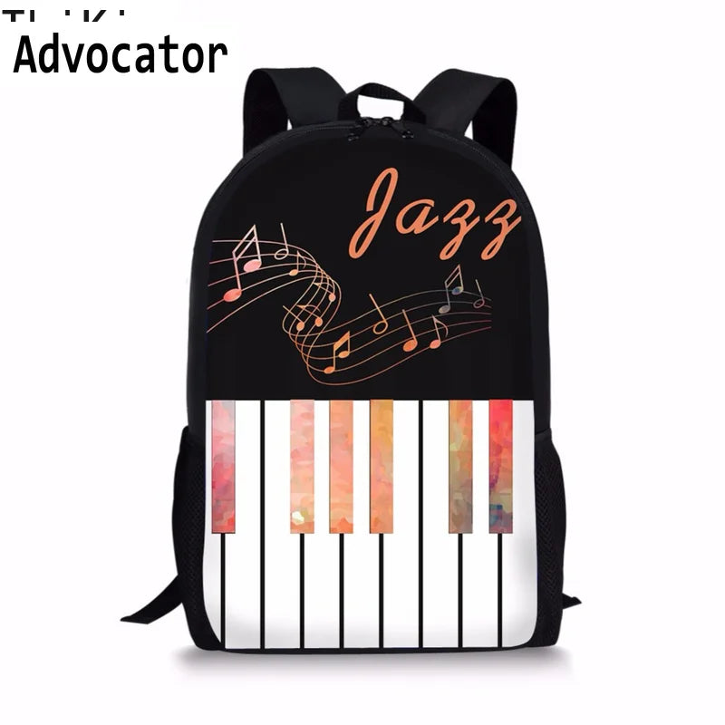 Stylish Piano Keyboard/Music Note Print Student Backpack