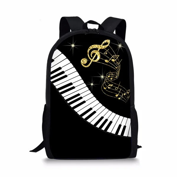 Stylish Piano Keyboard/Music Note Print Student Backpack