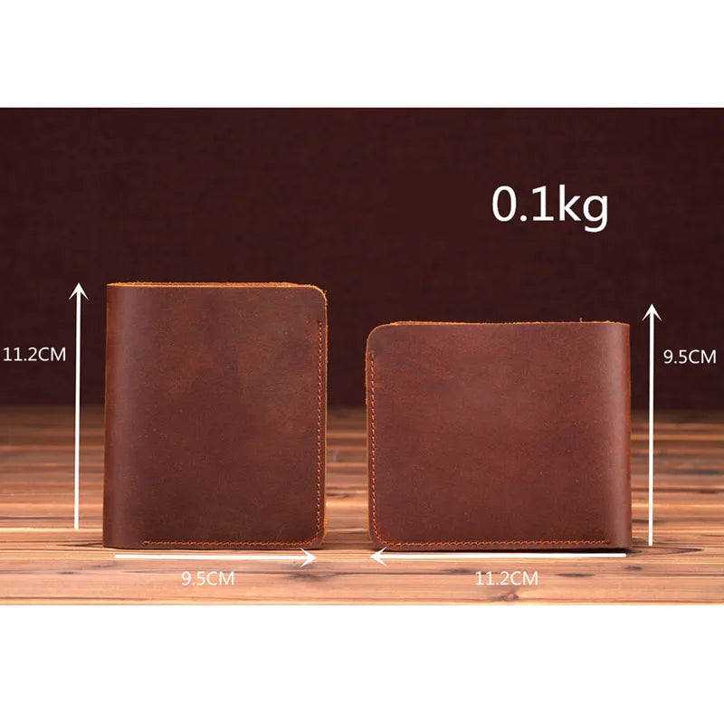 Crazy Horse Leather Men's Wallet Short U.S. Dollar Clip Retro Style