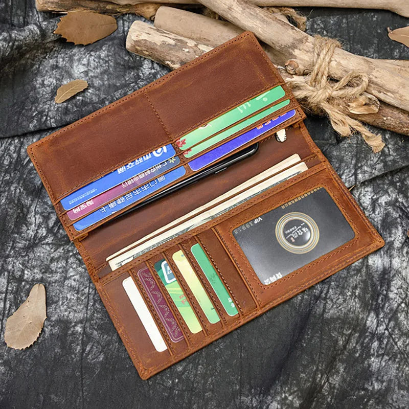Crazy Horse Leather Men's Long Wallet
