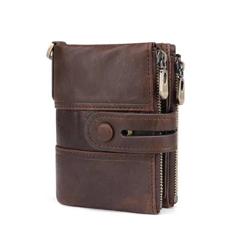 RFID Men's Wallet Crazy Horse Leather Short Zipper Multi-card Retro Style