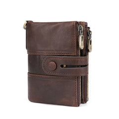 RFID Men's Wallet Crazy Horse Leather Short Zipper Multi-card Retro Style