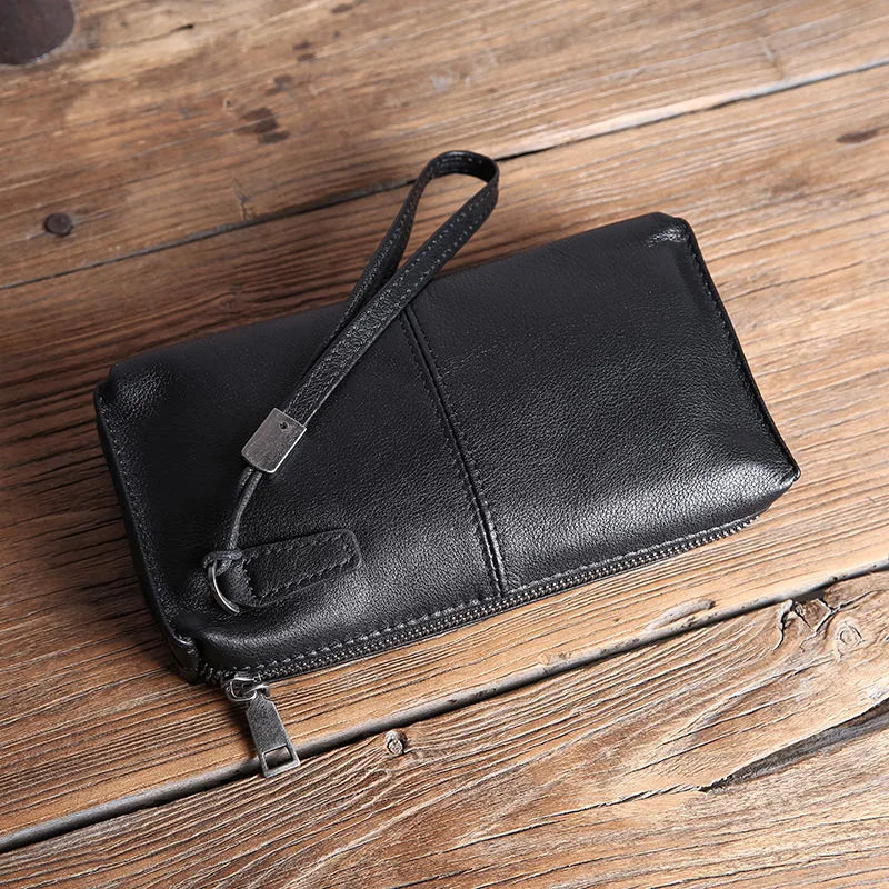 Men's Leather Clutch Wallet Soft Cowhide Mobile Phone Bag