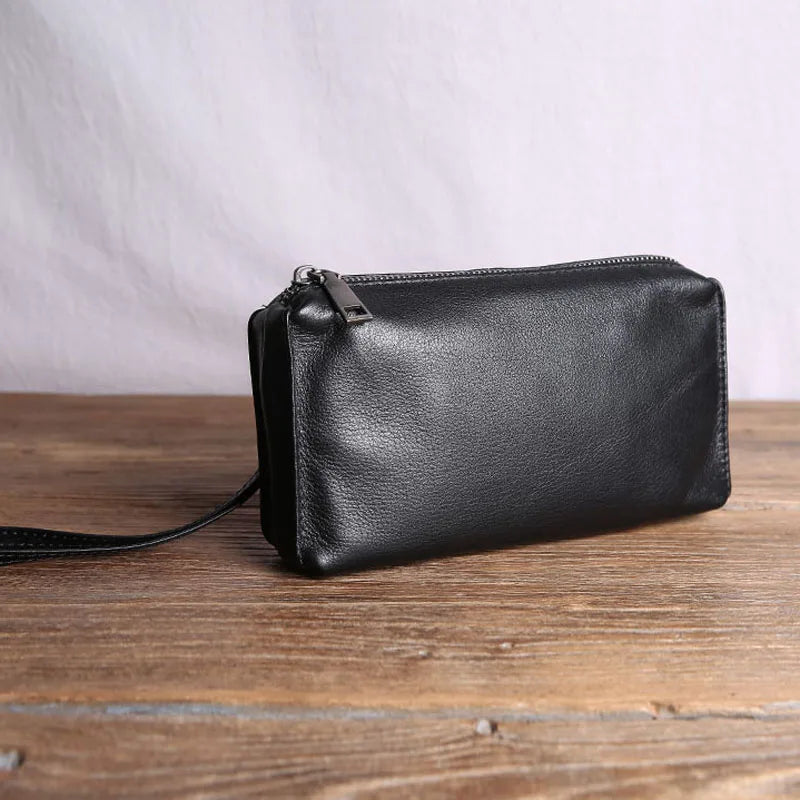 Men's Leather Clutch Wallet Soft Cowhide Mobile Phone Bag
