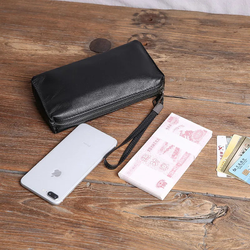 Men's Leather Clutch Wallet Soft Cowhide Mobile Phone Bag