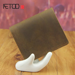Men's Short Mad Horse Leather Mini Wallet