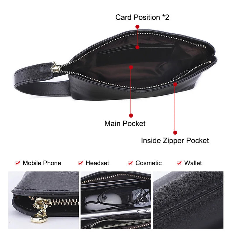 Ladies' Clutch Leather Phone Bag Cowhide Handbag