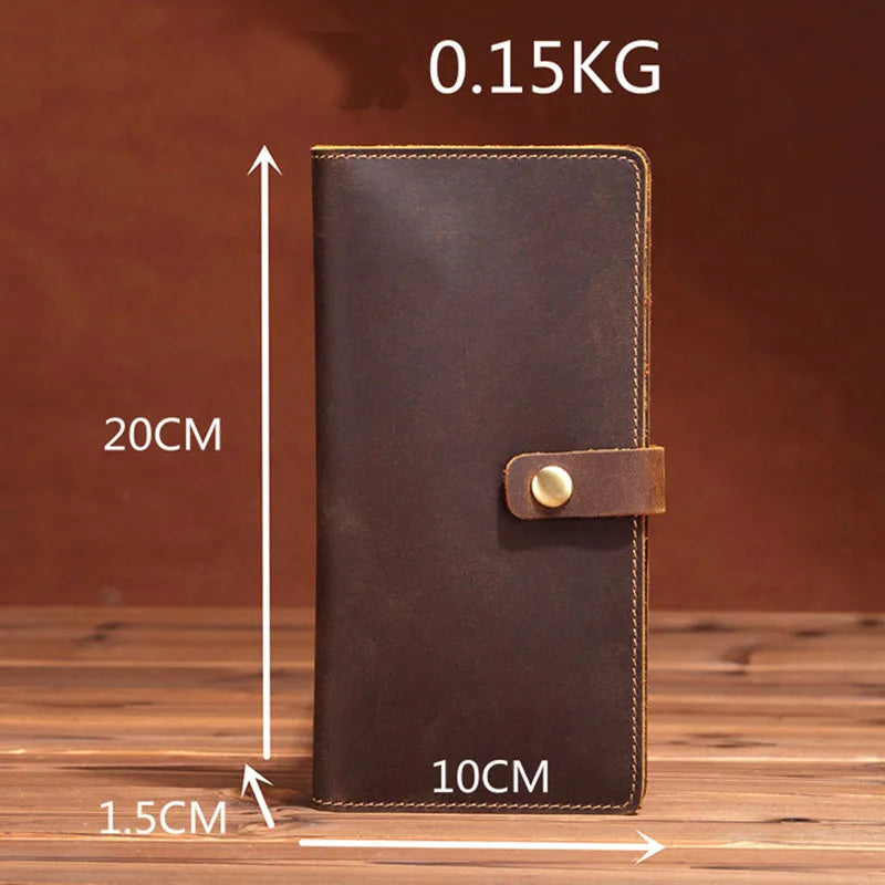 Men's Long Leather Wallet Crazy Horse Retro Business Multi-Card Position Wallet