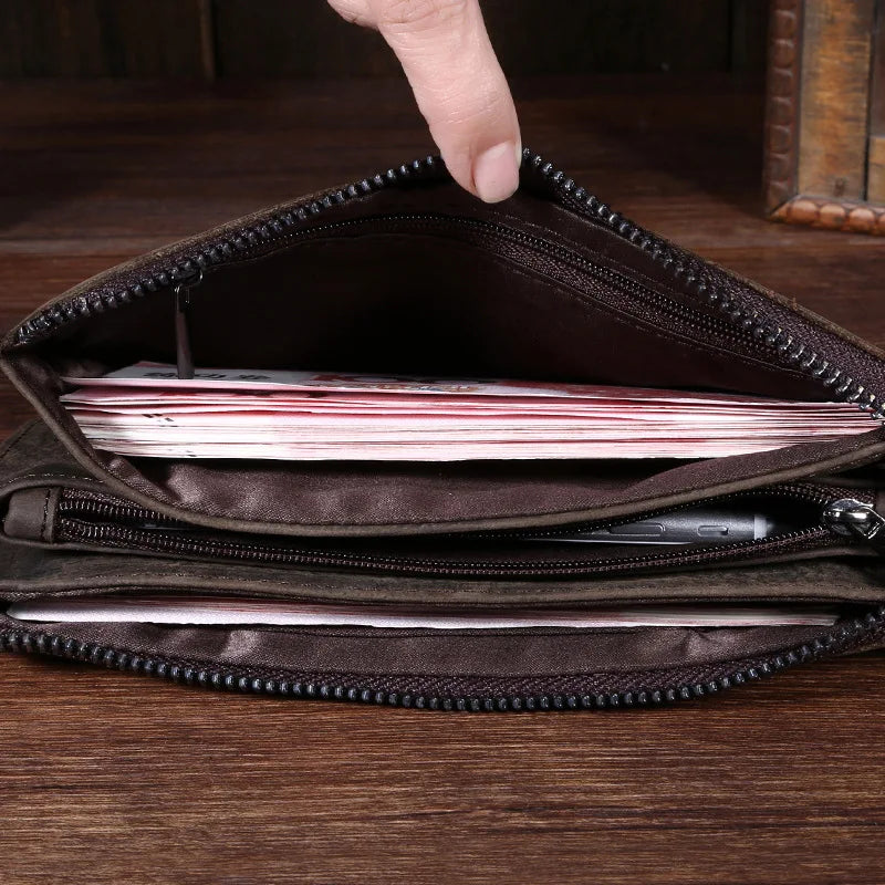 Vintage Leather Wallets Crazy Horse Long Phone Bags