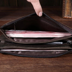 Vintage Leather Wallets Crazy Horse Long Phone Bags