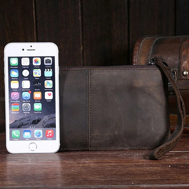 Vintage Leather Wallets Crazy Horse Long Phone Bags