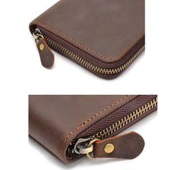 Vintage Crazy Horse Leather Long Wallet Men's Zipper Business Bag