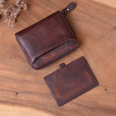 Vintage Leather Short Wallet Zipper Cowhide Large Capacity