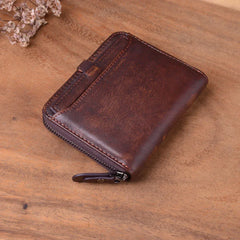 Vintage Leather Short Wallet Zipper Cowhide Large Capacity