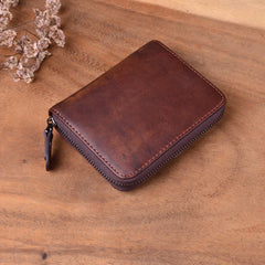 Vintage Leather Short Wallet Zipper Cowhide Large Capacity