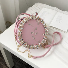 ALANOS Sweet Lace Round Handbags High PU Leather Women Crossbody Bags