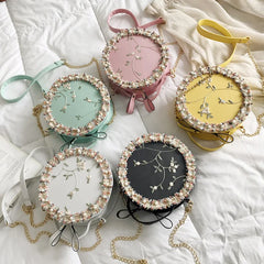 ALANOS Sweet Lace Round Handbags High PU Leather Women Crossbody Bags