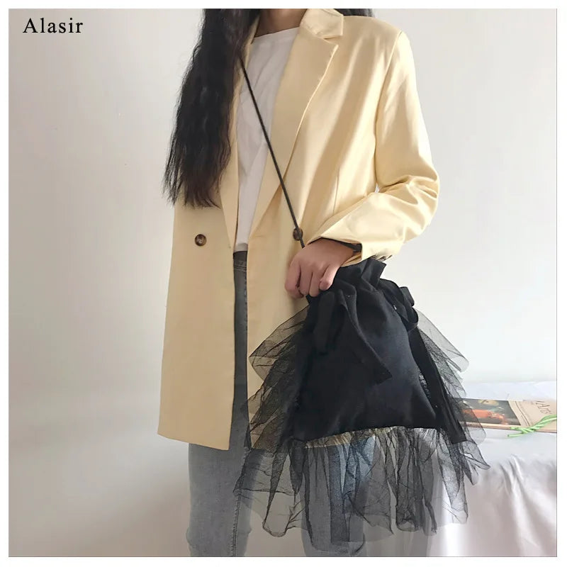 Dark Style Shoulder Bag with Ruffles Design