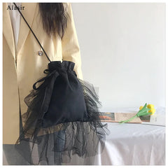 Dark Style Shoulder Bag with Ruffles Design