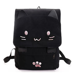 Fashion Cat Embroidery Canvas Student Backpack