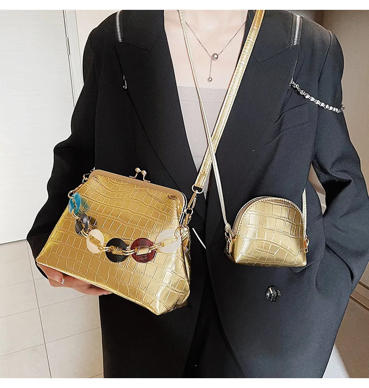 ASHINE Chain Shoulder Bags Set for Women Crocodile Purses and Handbags