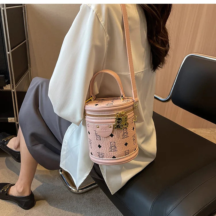 ASHINE Cylinder Bucket Bag Leather Shoulder Crossbody Bag