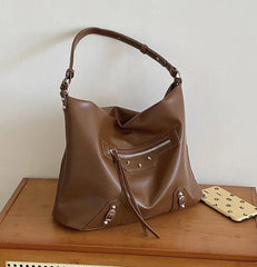 Aboutlee Casual Brown Pu Shoulder Bag Tote Bag Solid High Capacity