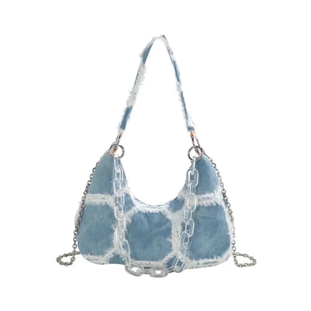 Sweet Y2K Style Denim Girls Underarm Bag