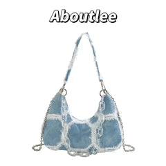 Sweet Y2K Style Denim Girls Underarm Bag