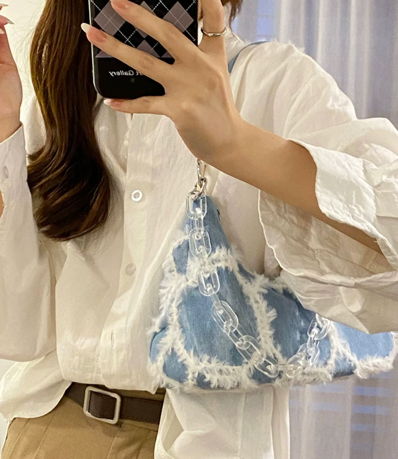 Sweet Y2K Style Denim Girls Underarm Bag
