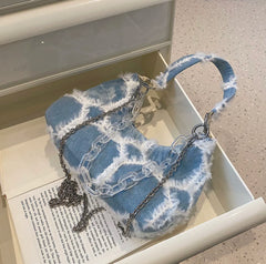 Sweet Y2K Style Denim Girls Underarm Bag