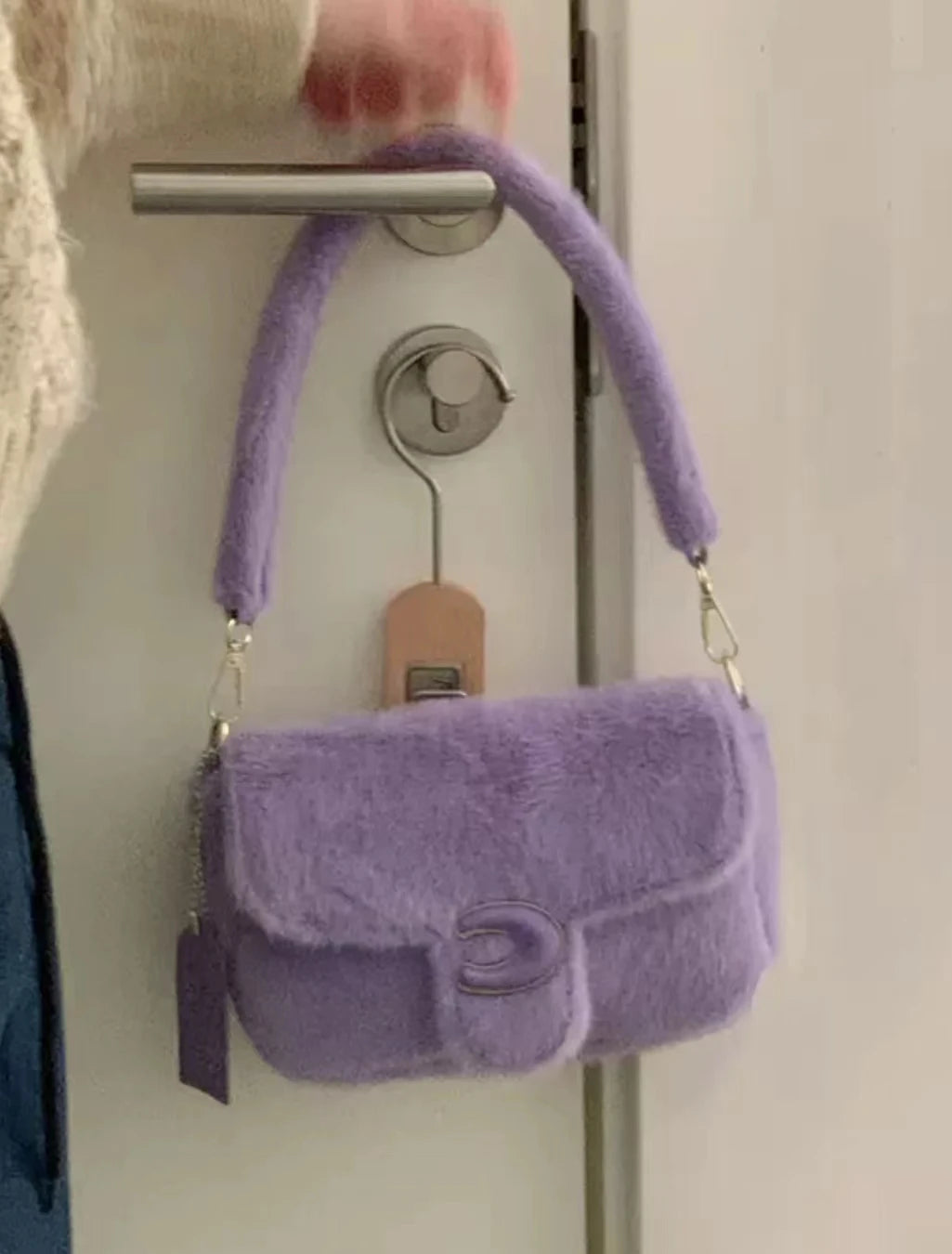Aboutlee Purple Furry Shoulder Bag Retro Casual Handbag