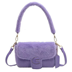 Aboutlee Purple Furry Shoulder Bag Retro Casual Handbag