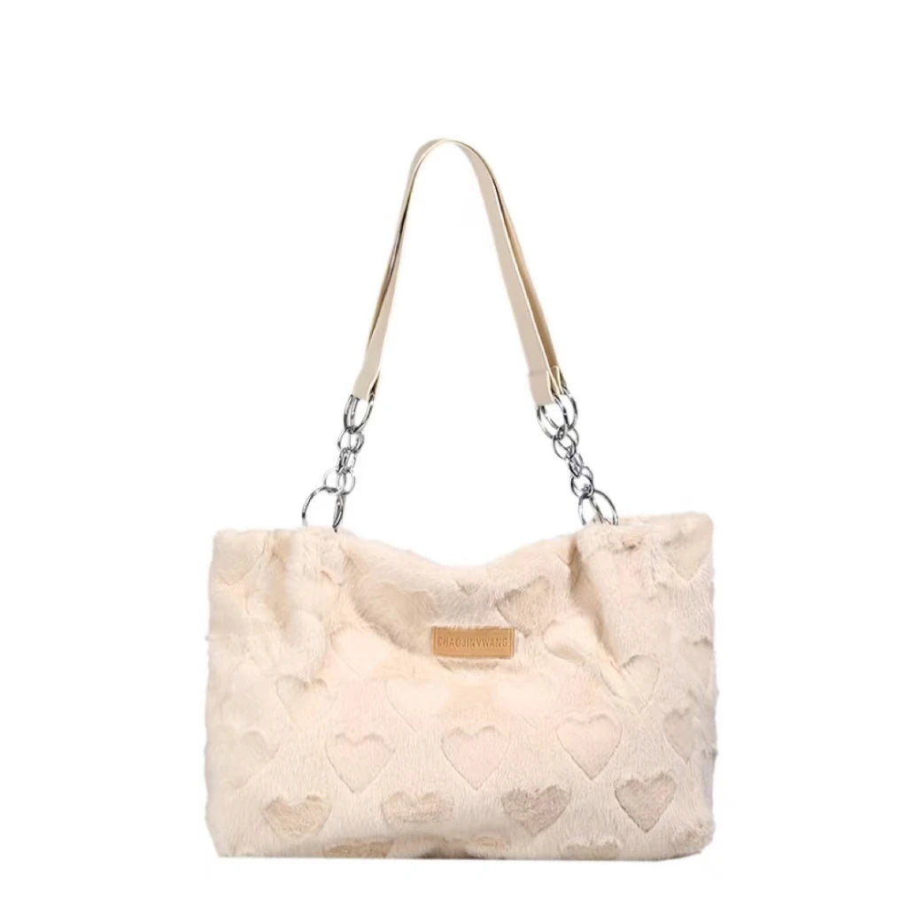 Lee Furry Oversized Bag Love Heart Pattern Lightweight Tote Bag