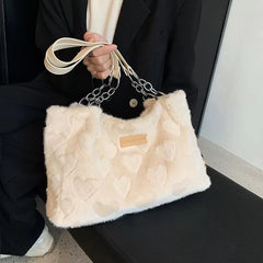 Lee Furry Oversized Bag Love Heart Pattern Lightweight Tote Bag