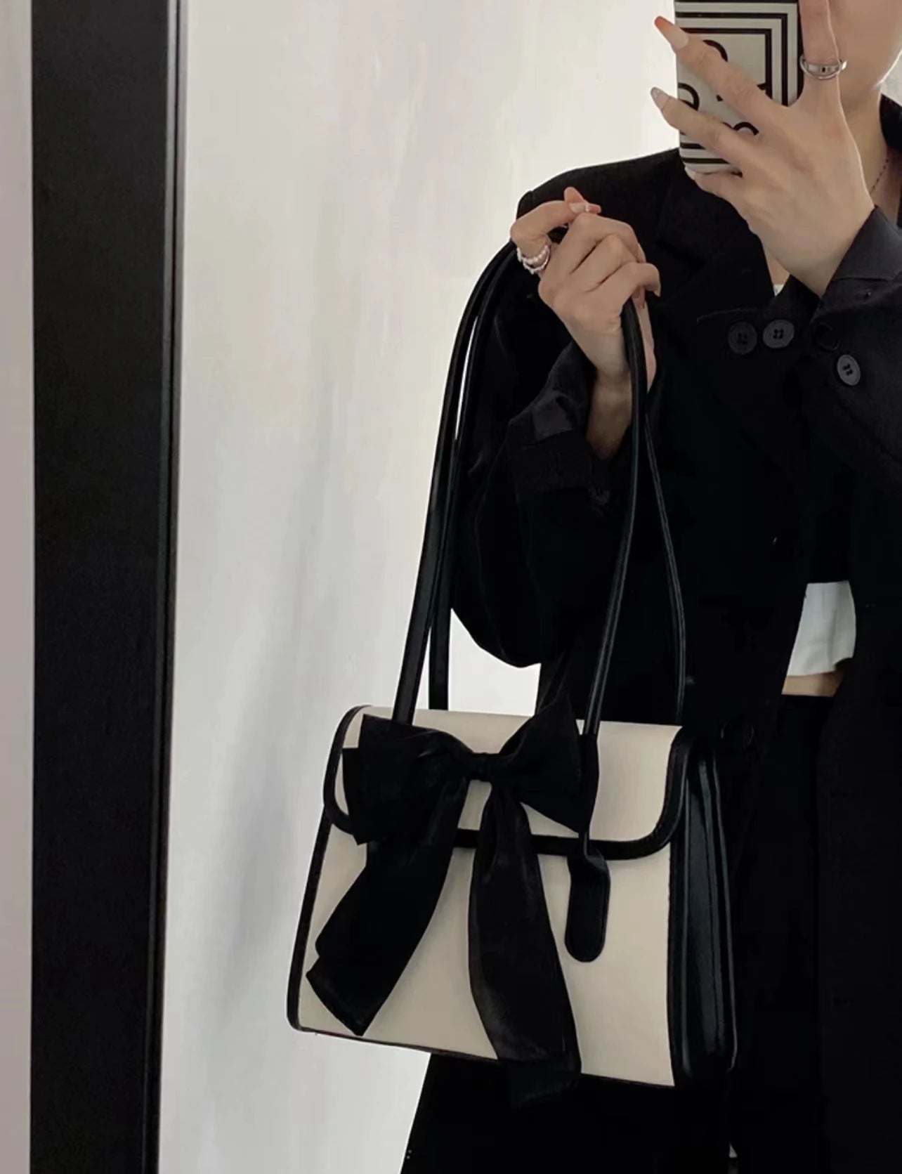 Aboutlee Bow Shoulder Bag Matching Small Square Bag Women Purse