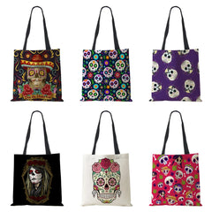 Abstract Art Skull Horror Print Shopping Bags Women Folding Reusable
