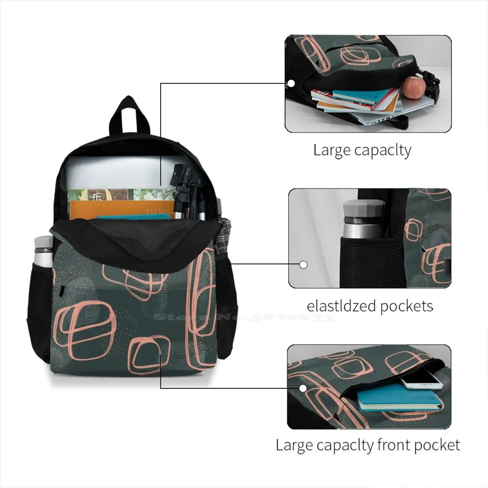 Peach & Teal Green Halftone Pattern 3D Print Backpack
