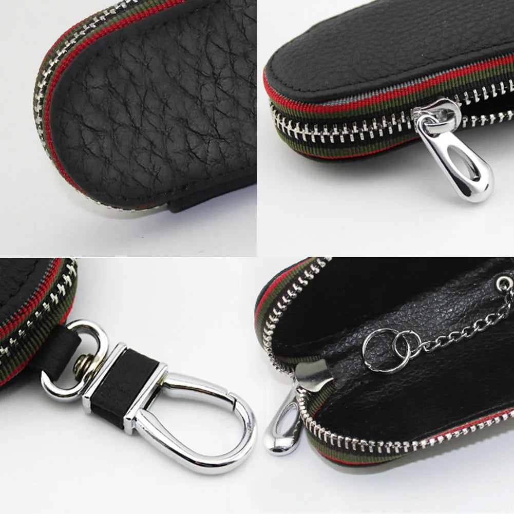 Compact PU Leather Car Key Bag, Anti Lost & Durable Travel Accessory