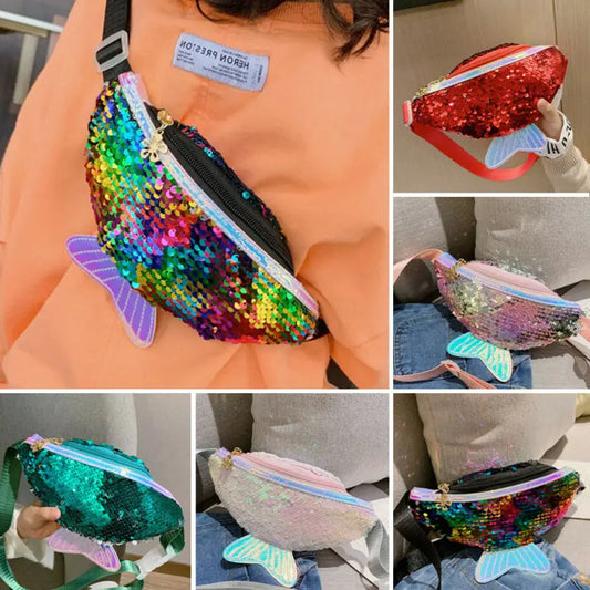 Sequined Fishtail Kids Waist Bag - Mobile Coin Purse