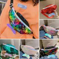 Sequined Fishtail Kids Waist Bag - Mobile Coin Purse