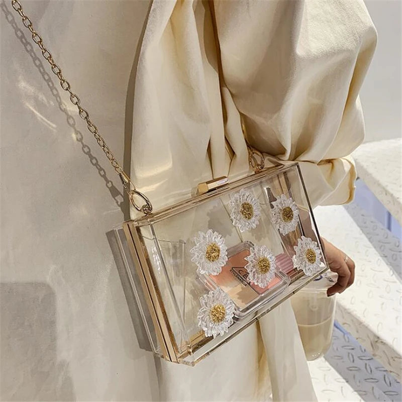 Clear Flower Crossbody Bag Evening Party Clutch Summer Bag