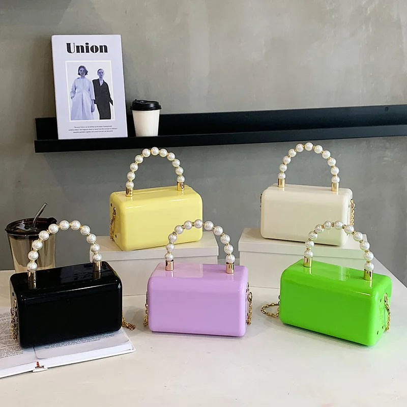 Acrylic Hard Box Chain Crossbody Bag Evening Shoulder Bag Purses