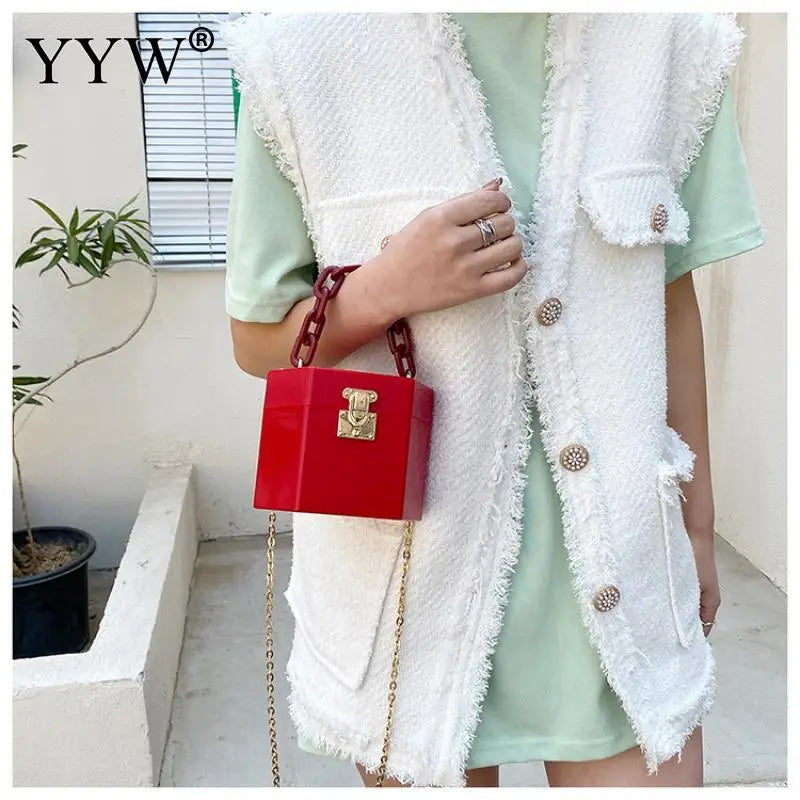 Acrylic Ins Female Clutch Box Purse PVC Mini Hand Bags Chains Shoulder Purses
