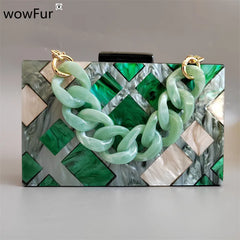Champagne Geometric Evening Clutch Bag Chain Shoulder Purse